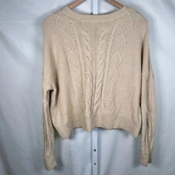 Cabi Size Large Sweater V Neck Cable Knit Cotton Neutral Preppy Streetwear - Picture 2 of 8